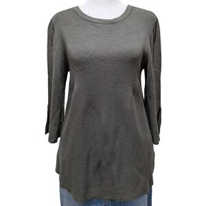 Lord & Taylor Petite Ribbed Knit‎ 3/4 Sleeve Tunic Top Olive Green Size L